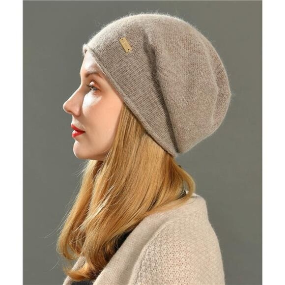 Women\'s Winter Soft Warm Wool Knitted Skull Beanies Cap, Brown